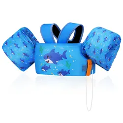 Children's Safety Swim Vest with Whistle and Foam Support for Pool and Kayak Adventures (Indigo Shark)