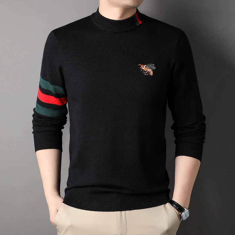 

High Quality Luxury Men's Knitted Pullover Autumn/Winter O-Neck Bee Embroid Long Sleeve Sweater British Fashion Trend Menswear