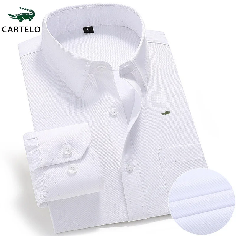 CARTELO Embroidered Long sleeved Shirt Four Seasons Men's Business Casual Non iron Shirt Solid Color Versatile Top