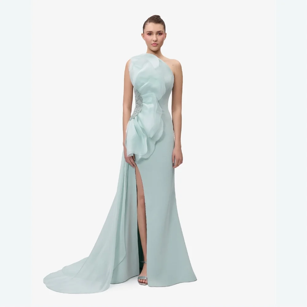 bespoke ladies dresses Custom Jersey Ruched Sequined One-shoulder A-line Long Occasion Maxi dress