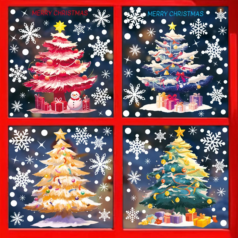 4 Sheets 20x30cm Christmas Window Stickers Set Santa Snowman Static Cling PVC Decals for Glass & Wall Decor (2026 Collection)