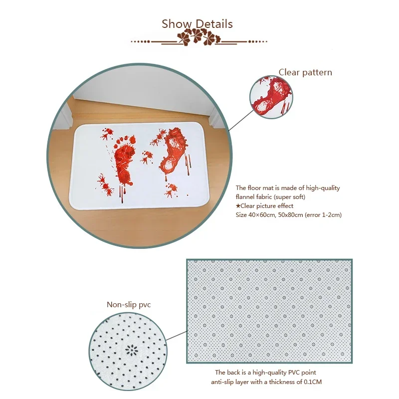 Blood Bathmat Bloody Footprints 3D Bathroom Floor Bath Mat Carpet Non-Slip Rugs Indoor Outdoor Doormat