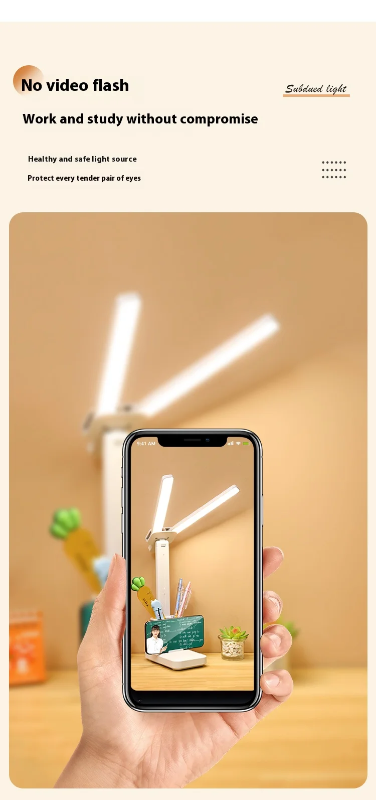 LED double-head desk lamp, 3-level dimmable touch night light, USB rechargeable, eye-protection, foldable bedside reading desk