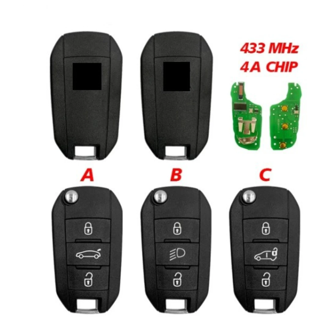 

For Peugeot Houghton Vauxhall Citroen 433 MHz folding key fob 4A chip