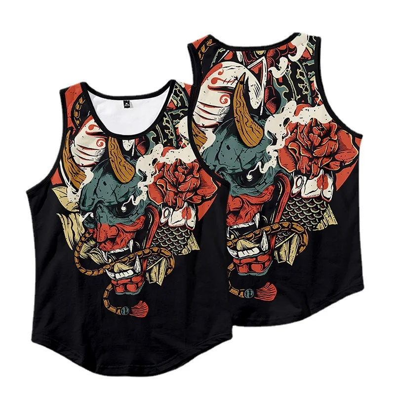 

Men Fitness Clothing Bodybuilding Tank Top Sleeveless Sweatshirt Men's Black Demon Print Vest Stringer