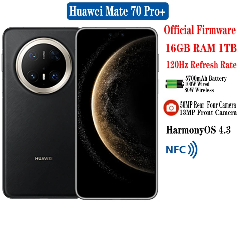 Original Huawei Mate 70 Pro+ Pro Plus SmartPhone 50MP Rear Four Cameras 6.9” 120Hz 5700mAh Battery 100W Wired 80W Wireless NFC