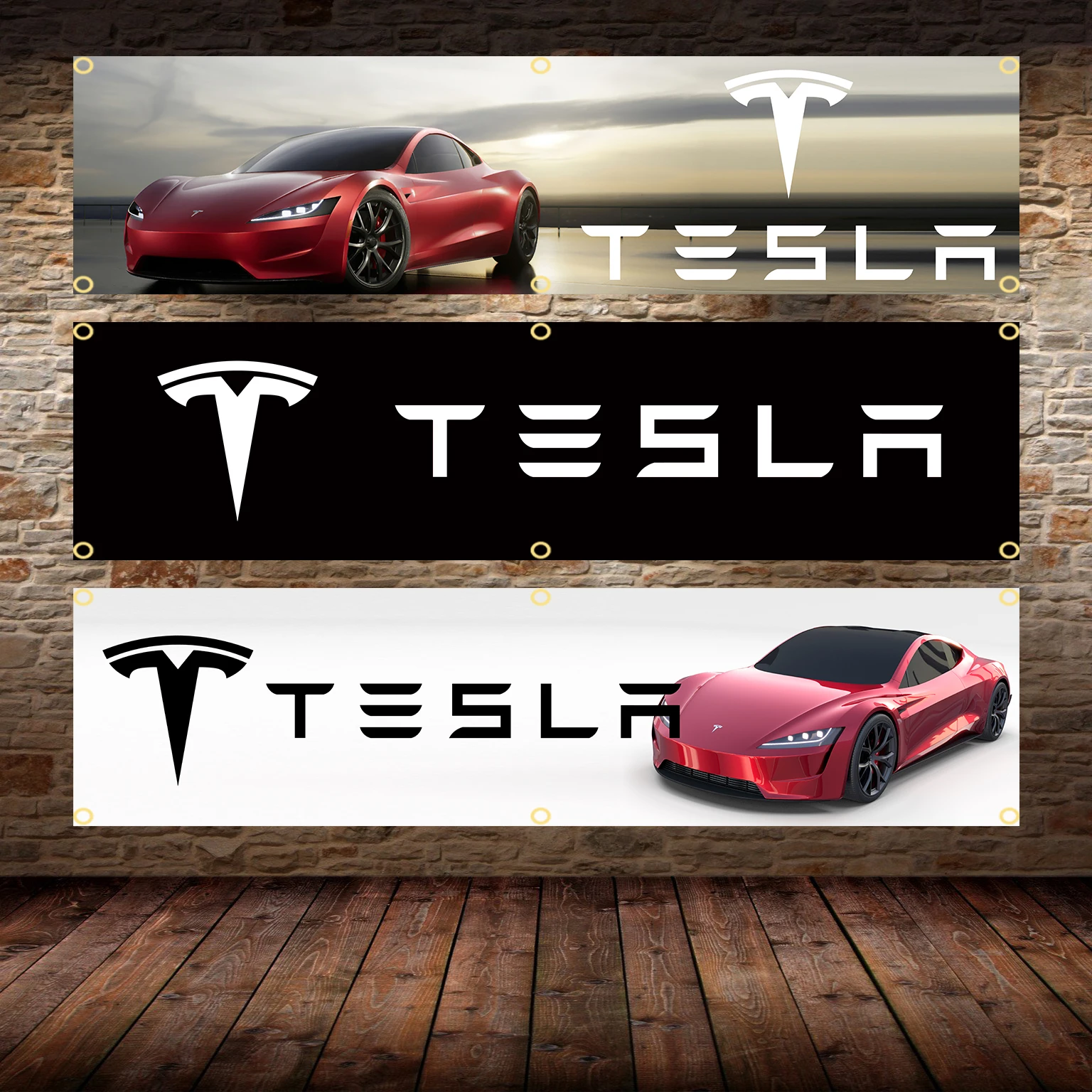 60 X240Cm Teslas Car Banner Flag Poliestere Stampato Garage O Arazzo Decorazione Esterna