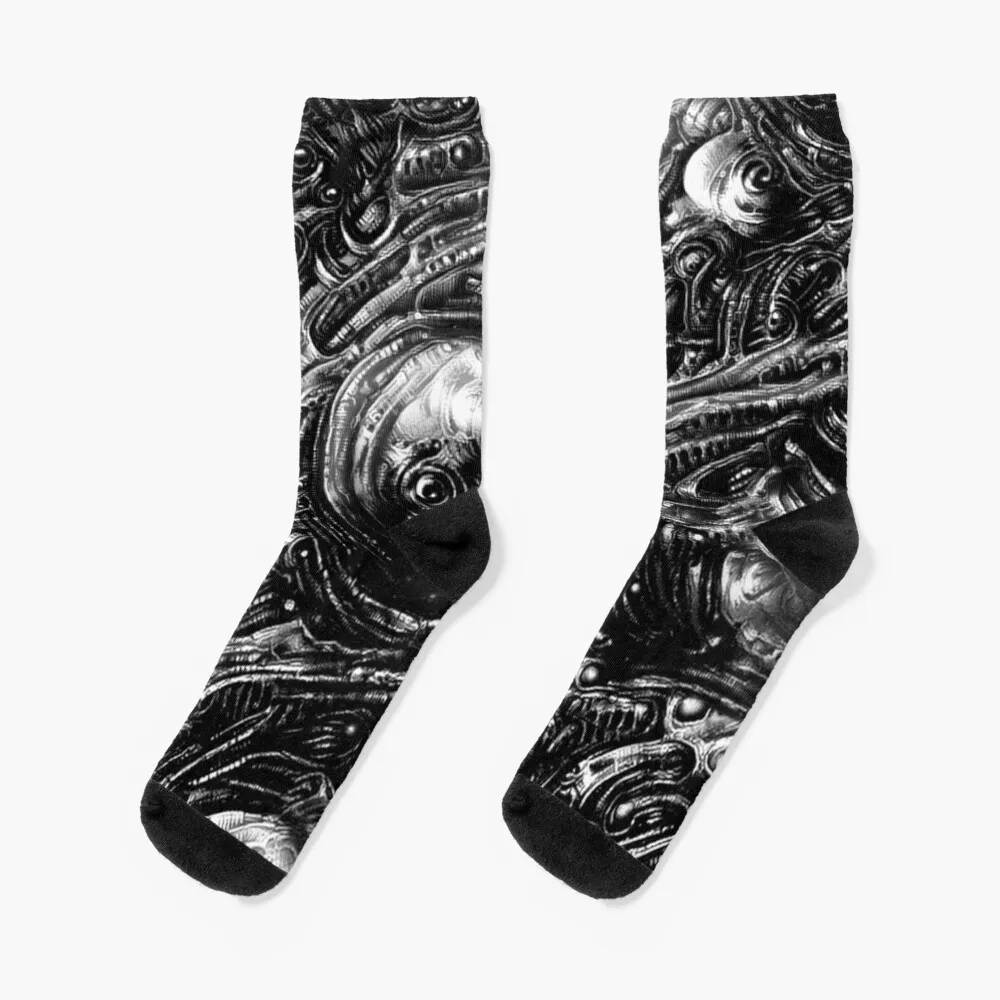 HR Giger Inspired Biomech Poster Socks Custom Socks