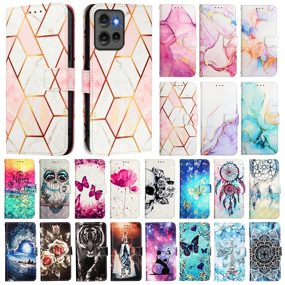 Cute Painted Leather Flip Wallet Case with Strap