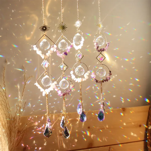 Kristályszél Hangjelzés Lila Természetes Kövek Prizmák Könnyű Napsütő Medál Ablak Függő Csepp Díszek Otthoni Kerti Dekoráció - Image 2