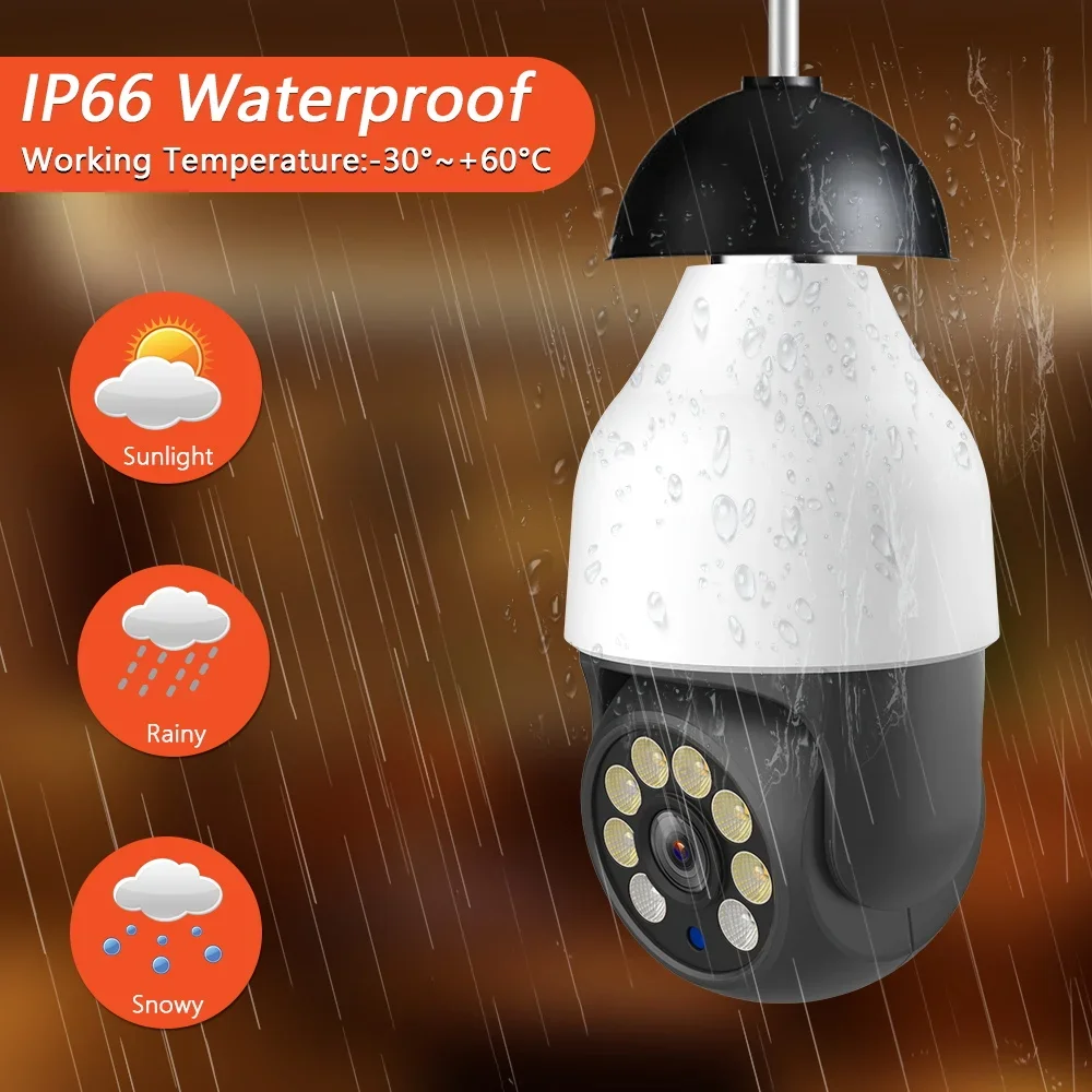 5MP E27 Light Bulb Security Camera with 5G Dual Band WiFi Waterproof Color Night Vision PTZ Wireless Surveillance by Tuya 5