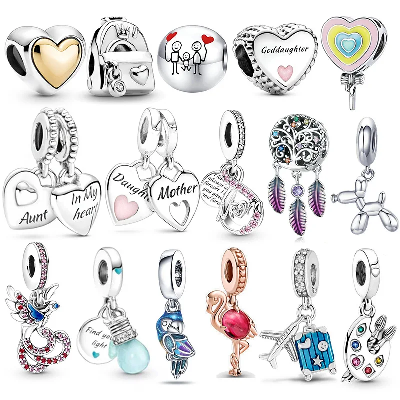 

New fashion charm original painting plate lollipop flamingo beads suitable for the original Pandora ladies bracelet jewelry gift