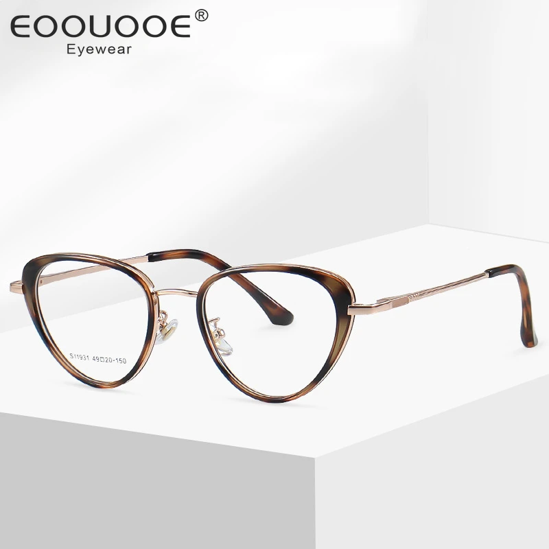 

49mm Cat Eye Glasses Women Fashion TR90 Metal Spring Optical Myopia Optics Demi Frame Prescription