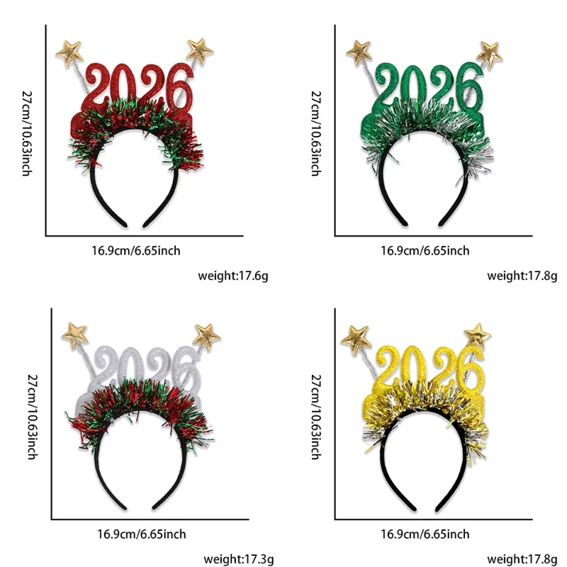Sequin 2026 Happy New Year Headband Cute Star Party Decorative Glasses Headwear Sweet Xmas Hair Band Kids Photo Prop