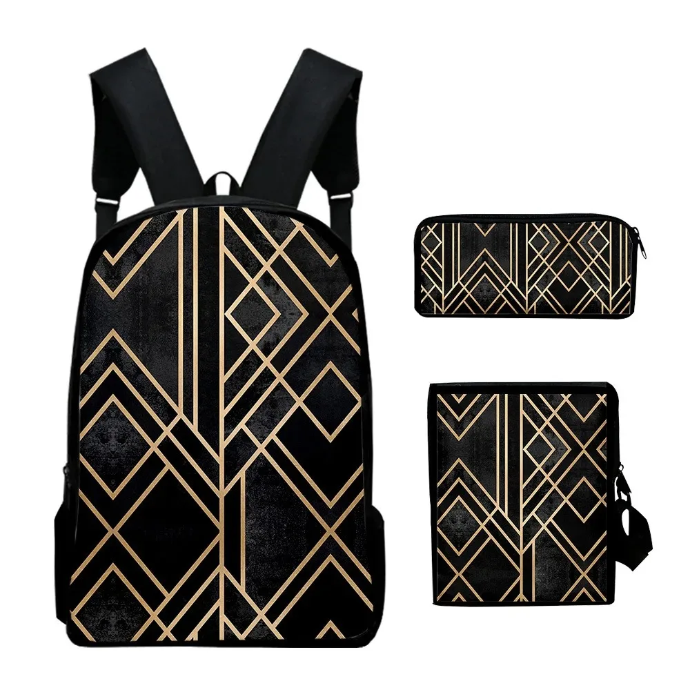 3D Flowing Gold Art Print School Backpacks, Laptop Backpack, Backpack, Tilt Shoulder Bag, Pencil Case, Harajuku, Popular, 3pcs