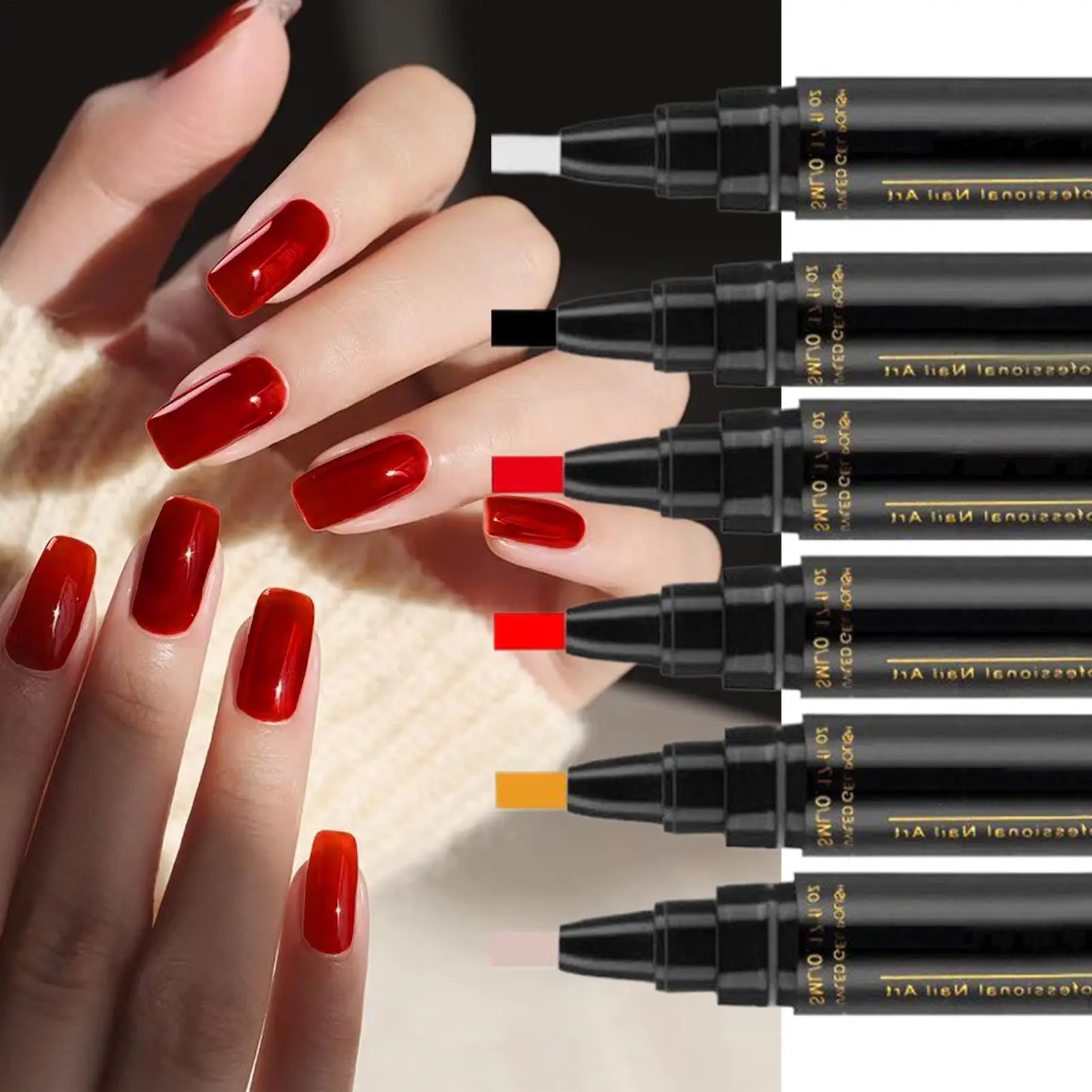 6개 네일 아트 그래피티 펜 네일 마커 드로잉 추상 라인 세밀한 디테일 꽃무늬 디자인 방수 네일 페인팅 매니큐어