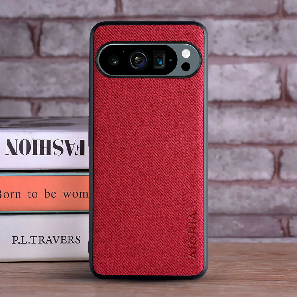 Luxury Leather Textile Phone Case for Google Pixel 9 Series - Soft & Hard Hybrid Cover