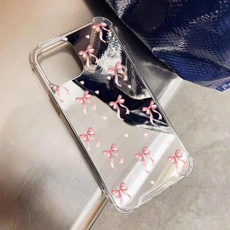 Vibrant Bow Mirror Phone Case with Makeup Mirror and Shockproof Soft Cover