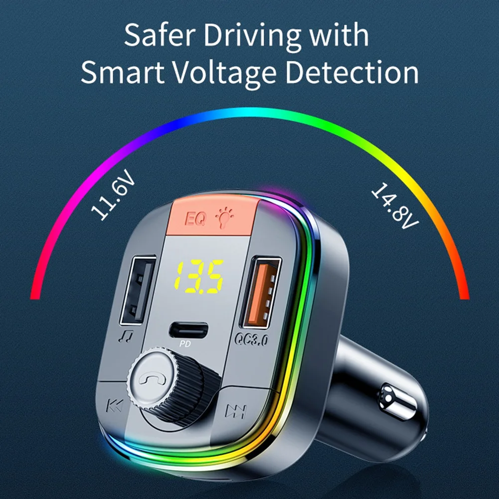 Car Bluetooth Mp3 Player, Colorful Atmosphere LED Breathing Light, Support QC3.0 Fast
