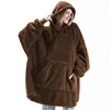 Women Winter Thick Warm Hooded Outerwear Solid Elegant Soft Double Fleece Jacket Unisex Pocket Pullover Long Hoodies Home Wear 6