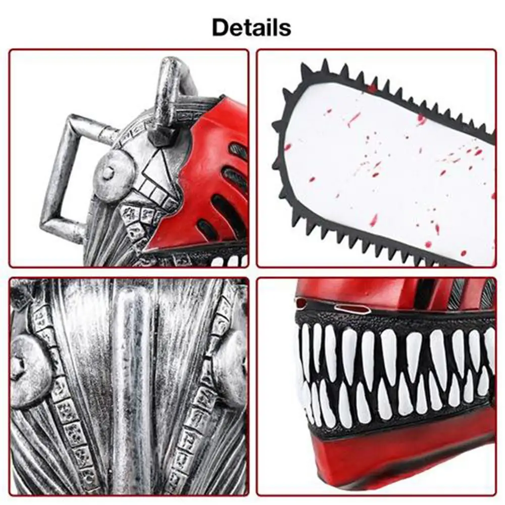 Kettensäge Maske Für Männer Cosplay Anime Kostüme Kettensäge Mann Rolle Sah Latex Helm Halloween Requisiten Zubehör Für Erwachsene Geschenk – Detail 5