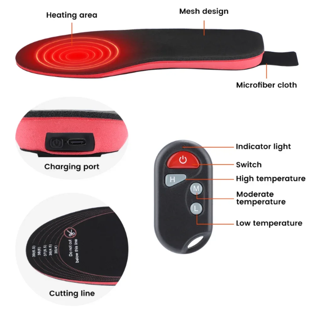 Semelles Chauffantes électriques Rechargeables - Télécommande Lavable - 2100 MAh - Pour Randonnée, Ski, Travail