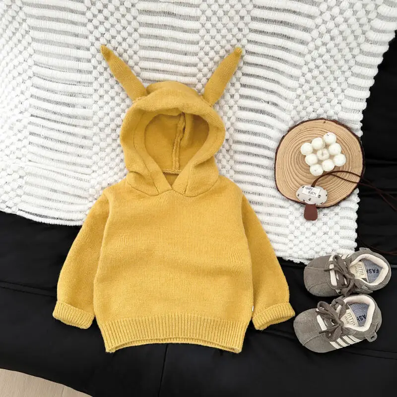 가을 겨울  ??소년 소녀 니트 후드 스웨터 솔리드 컬러 풀오버 편안한 긴팔 탑 어린이 의류 1-3 년