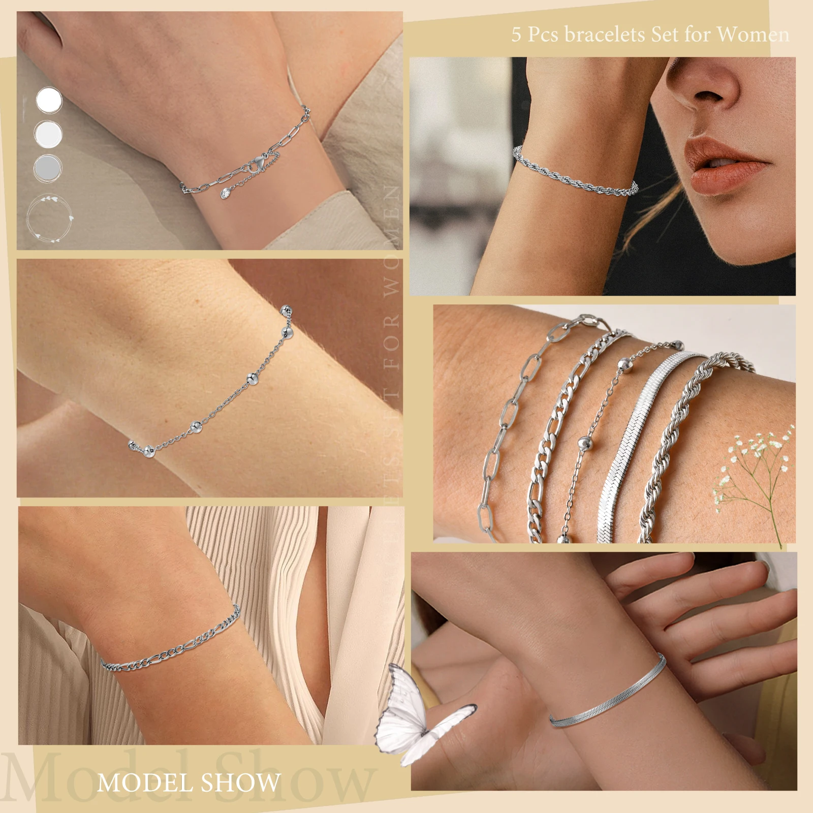 طقم أساور Vnox مطلية بالذهب للنساء ، سلسلة حبال ،...