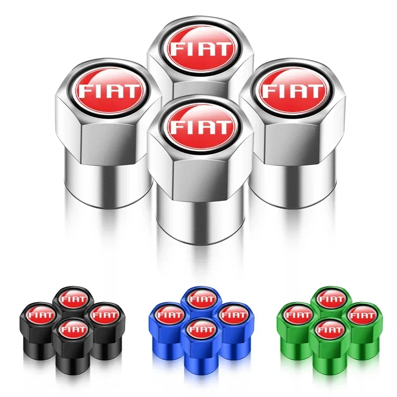 4Pcs Car Logo Metal Wheel Stem Covers Tappi Per Valvole Per Pneumatici Decorazione Per Fiat 500 500C 500L 500X Brava Ducato Fiorino Panda Stilo
