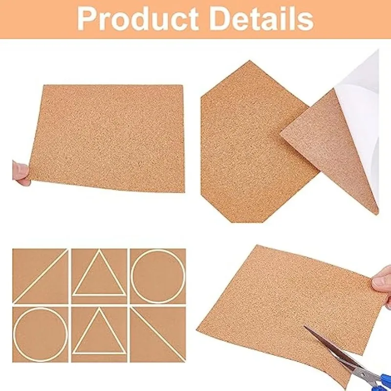 Self Adhesive Cork Sheets 8 Pack Self-Adhesive Cork Sheets 1mm Thick A4 Rectangle Insulation Cork Backing Sheets for Coaster, Wall Decoration, Halloween