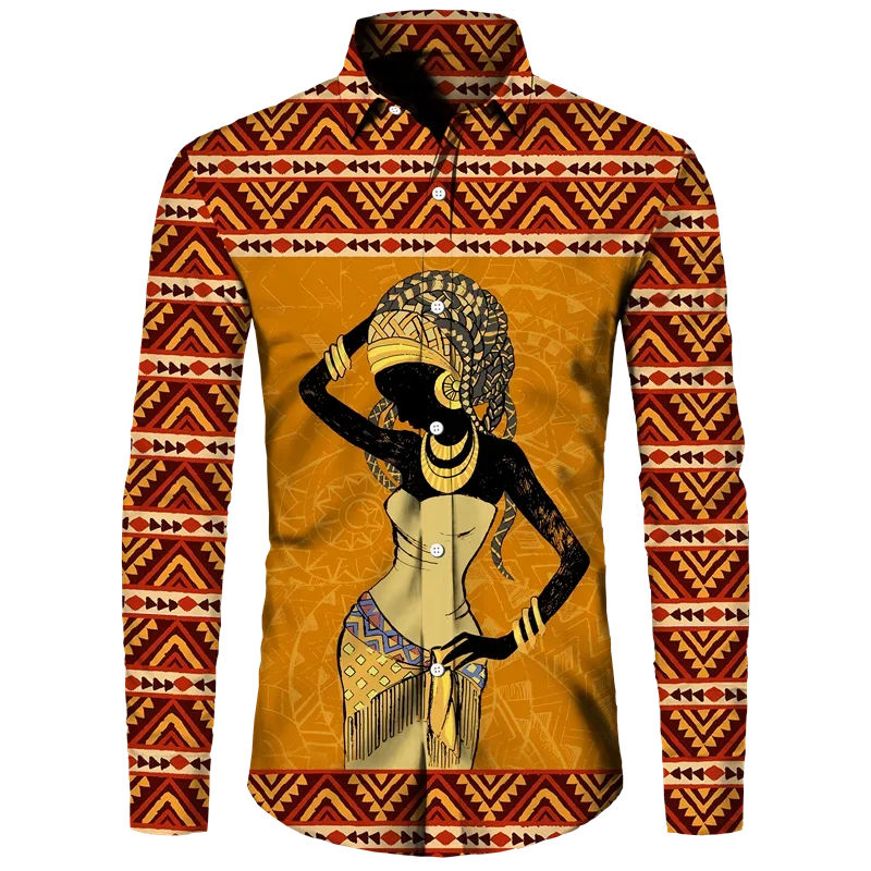 thumbnail image 1 of Camisas de manga larga con botones y estampado 3D de estilo étnico africano para hombres y mujeres, camisetas Dashiki folclóricas personalizadas, ropa vintage para parejas, 1 of 5