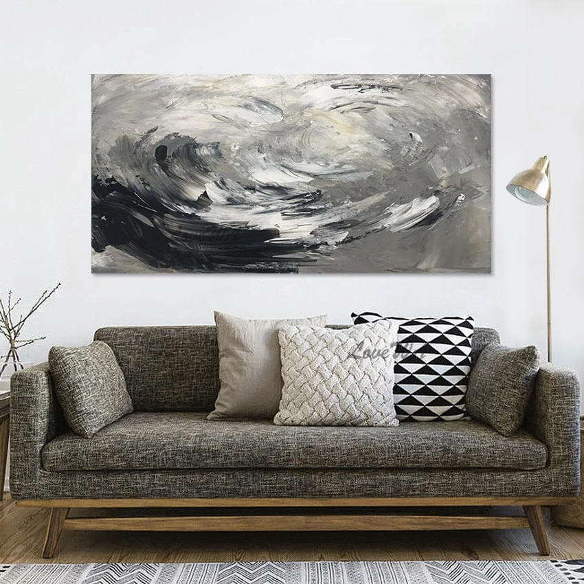 

Серый абстрактный холст, безрамный декор, Настенная подвеска, современная оптовая продажа 3d картины, черно-белая искусственная фотография