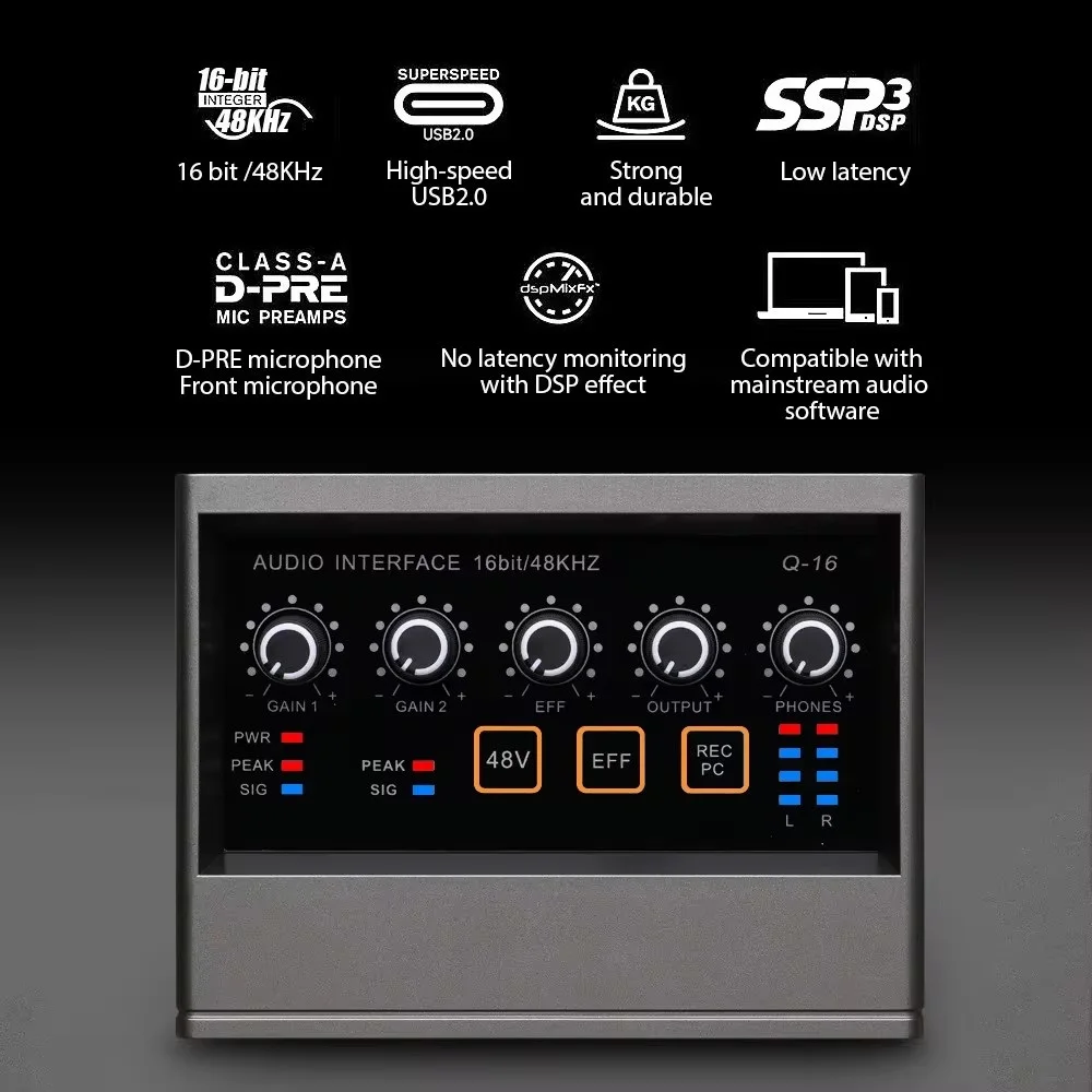 Interface Audio XTUGA Q26 - Carte Son USB Haute Résolution 32-bit/384kHz - 2 Entrées XLR - Idéal Enregistrement Et Streaming