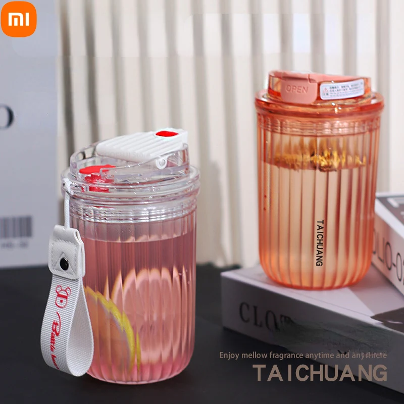 

New Xiaomi Water Bottles Plastic Water Cup with Rope Girl Kawaii Drink Bottle Summer Frosted Water Cup Juice Mug Coffee Cup