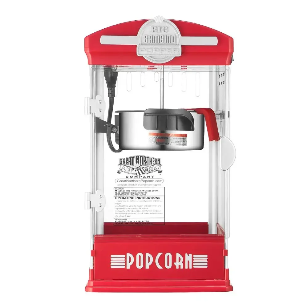 Movie Style Retro 4oz Popcorn Maker Stainless Steel Kettle Compact Tabletop Machine Kit Tray Scoop Light Bulb Red Mini Cinema 5