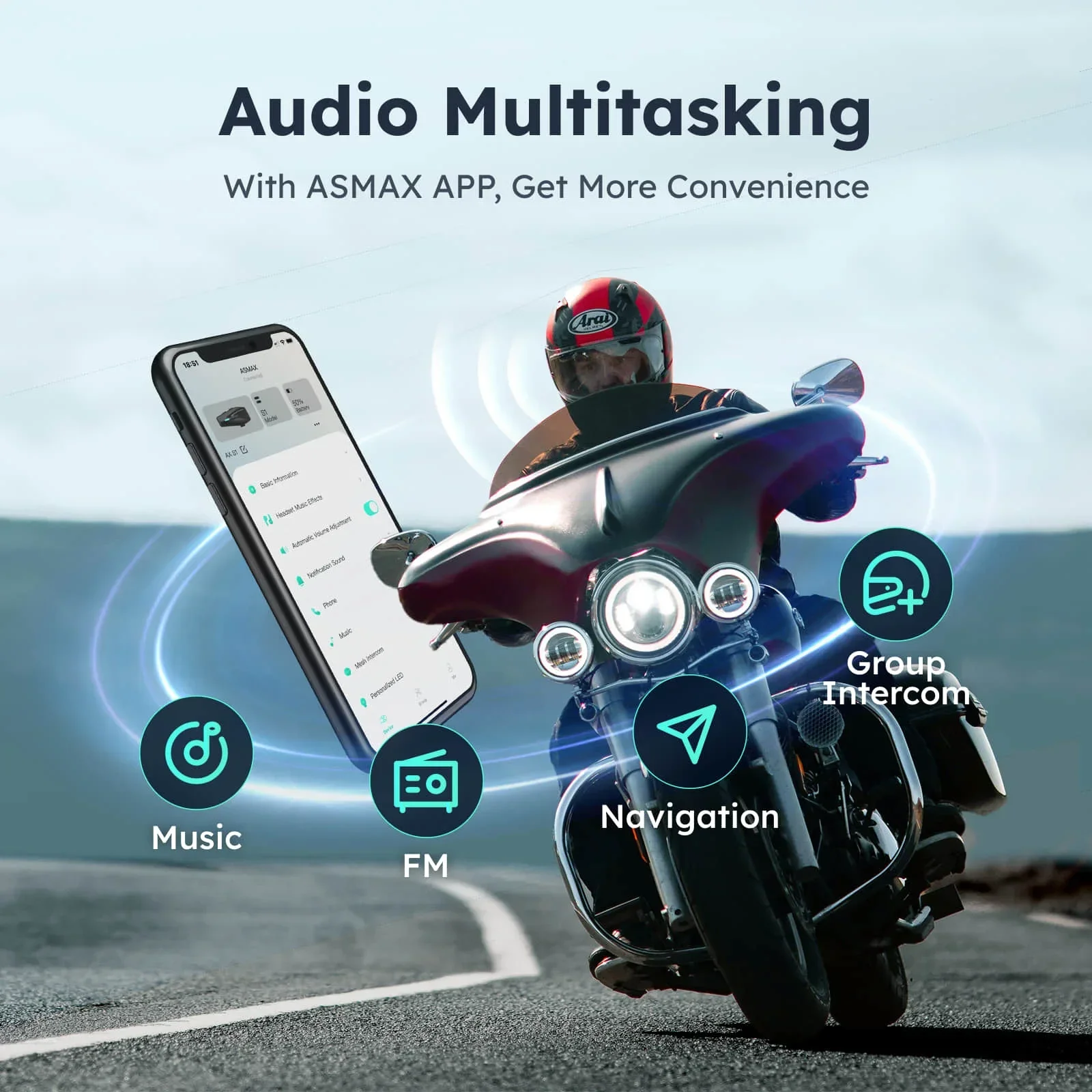 ASMAX S1 Bluetooth Motorcycle Intercom 8 Riders Communication