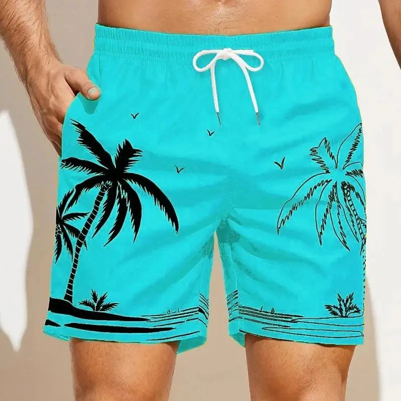 Summer Men's Shorts Quick Drying Hawaii Holiday Sports Swimming Trunks Fashion 3D Coconut Tree Printed Loose Sports Shorts 6XL 3