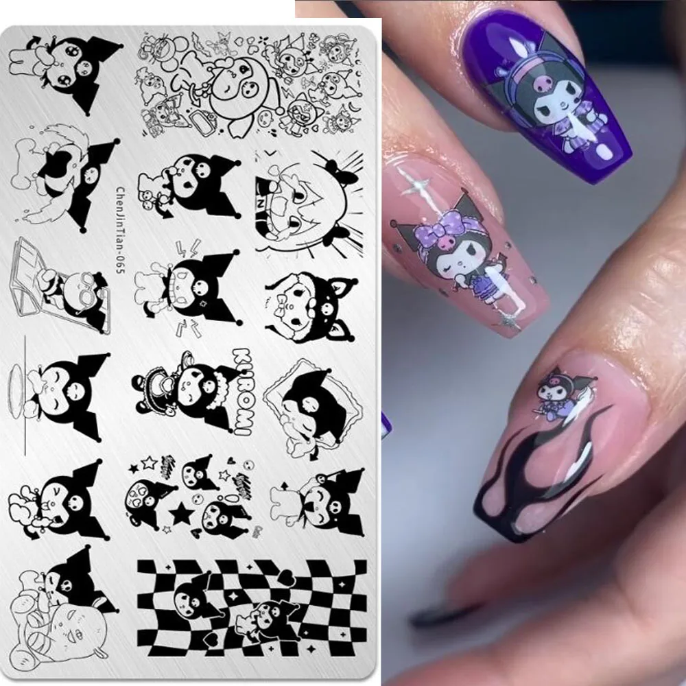 1개 체커보드 쿠로미 네일 스탬핑 플레이트 다양한 표정 쿠로미 스테인리스 스틸 스텐실 네일 스탬프 네일 프린팅 플레이트