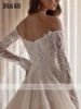 Julia Kui Elegance Tulle Beading Pearls Embroidery Lace A-Line Wedding Dresses Customize Off Shoulder Full Sleeves Bridal Gowns 5