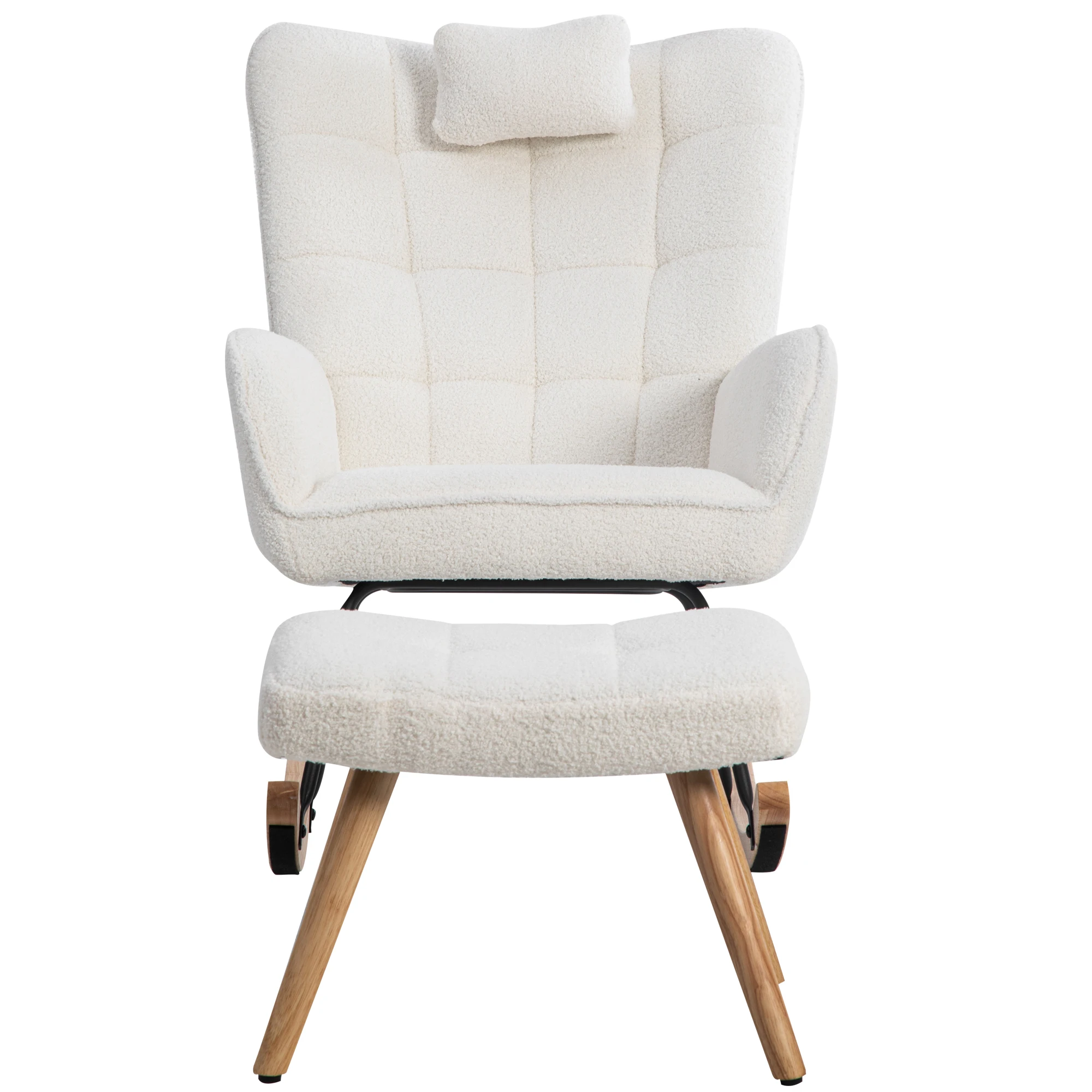KOMHTOM Ergonomischer Weißer Schaukelstuhl - Sitzbreite 65 cm inkl. 1 Kopfkissen und Fußhocker, stabiles Gummifußgestell – Detail 5