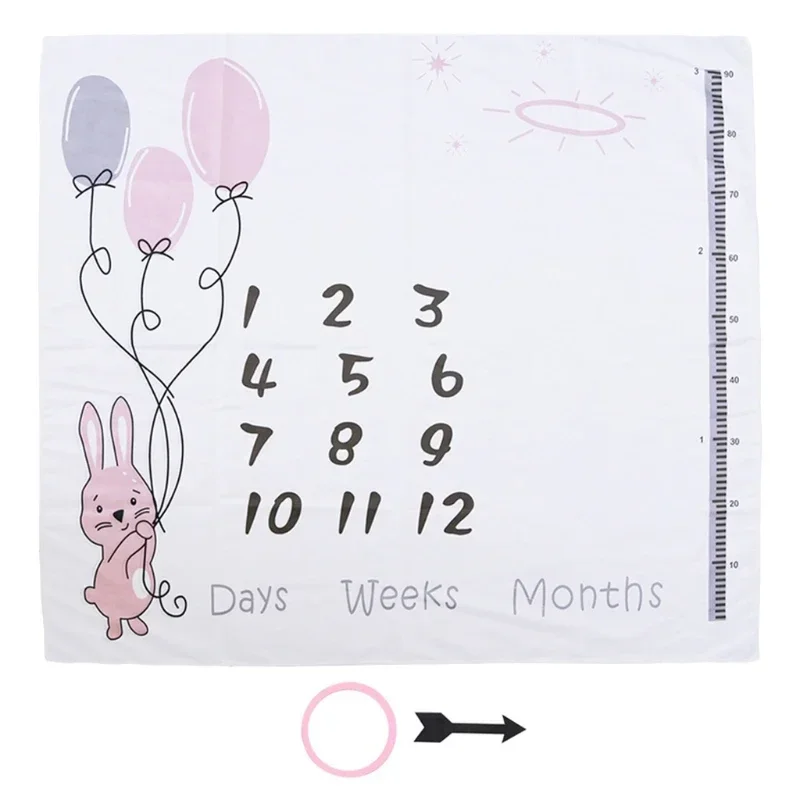 1 Set Baby Monthly Record Growth Milestone Blanket Newborn Photography Props Accessories Cartoon Printing Background 6