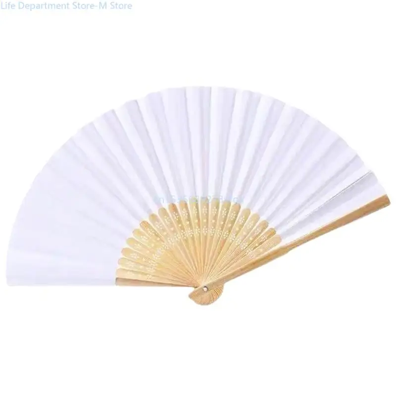 

10x Bamboo Folding Fan Handheld Wedding Fans White Paper Hand Fan DIY Supplies