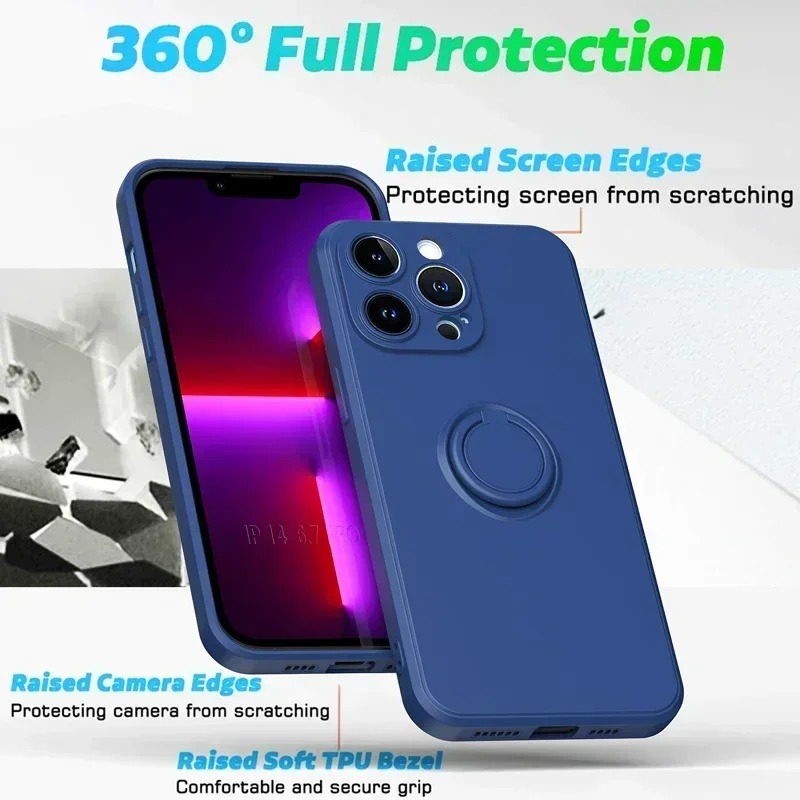 Liquid Silicone Phone Case with Holder Ring Stand and Wrist Strap