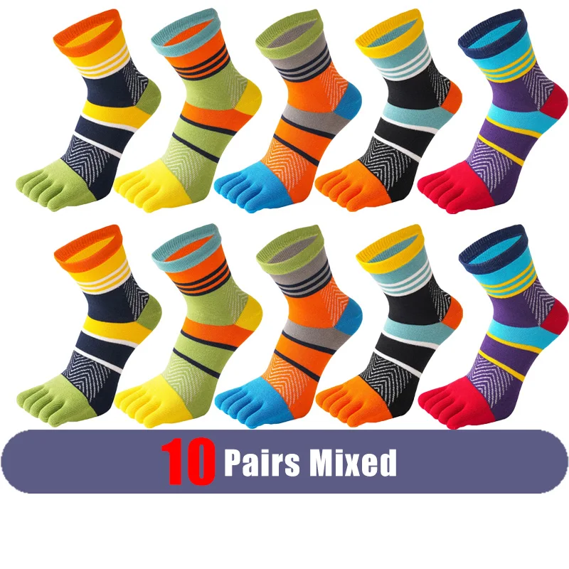 Colorful Striped Cotton Five-Finger Socks for Men - Fun & Comfortable Dress Socks