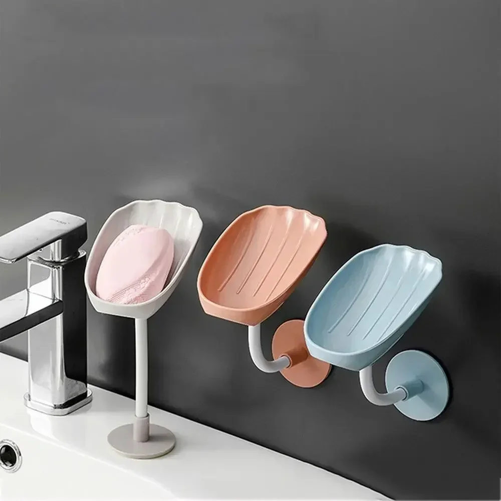 Soap Holder Plastic Sucker Wall-Mounted Bendable Drain Kitchen Bathroom Toilet Laundry Supplies Tray Accessories