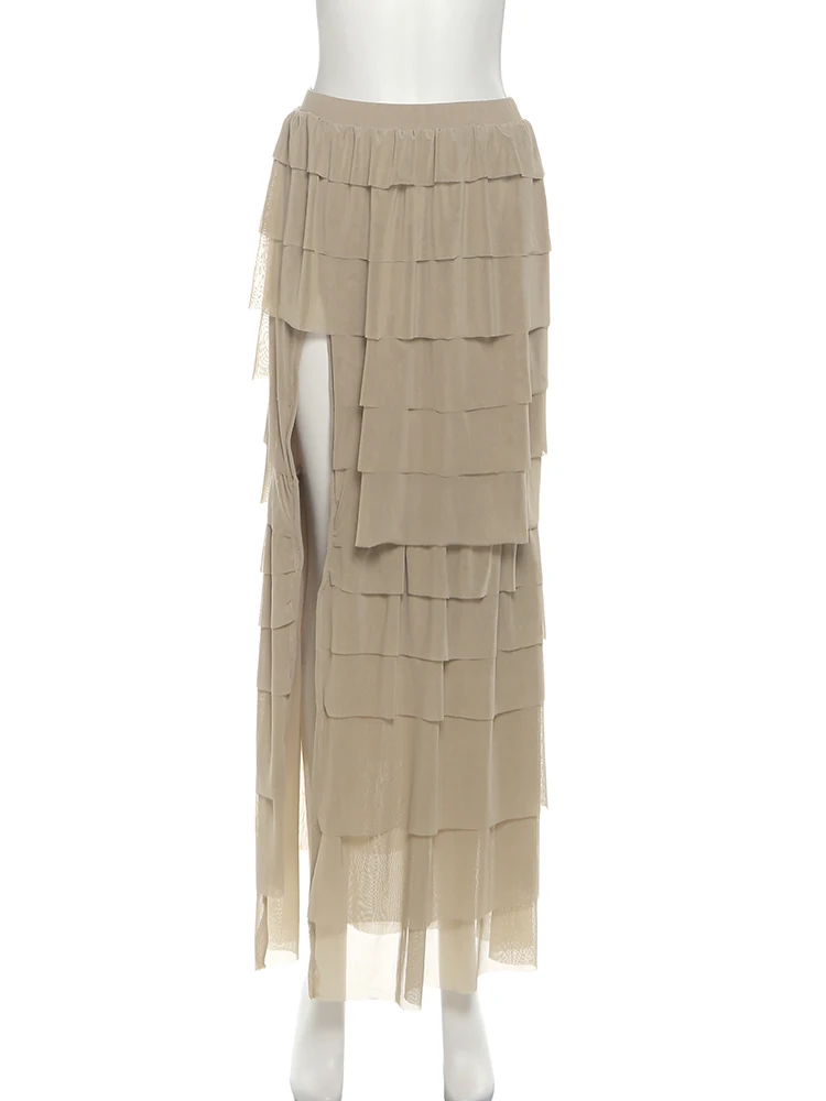 Nibber Tierred Skirts Women High Slit Patchwork Skinny Hottie Sexy Midnight Music Festival Street Fashion Simple Chic Bottoms