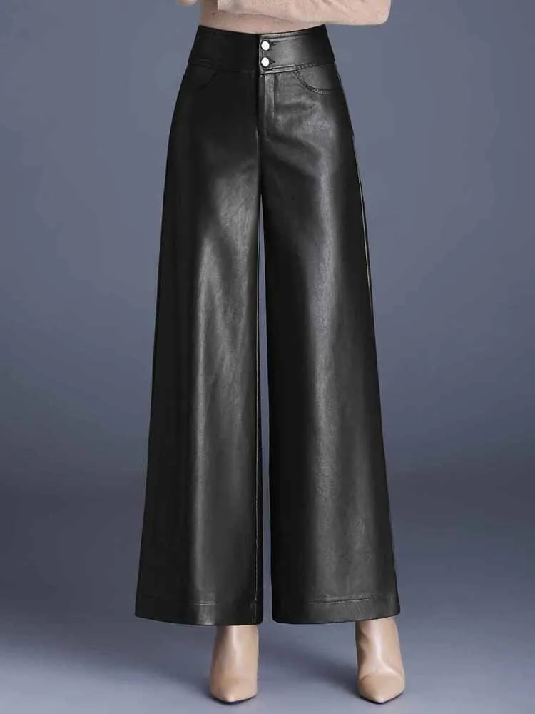 ZUZK High Quality Women PU Leather Wed Leg Pants Autumn