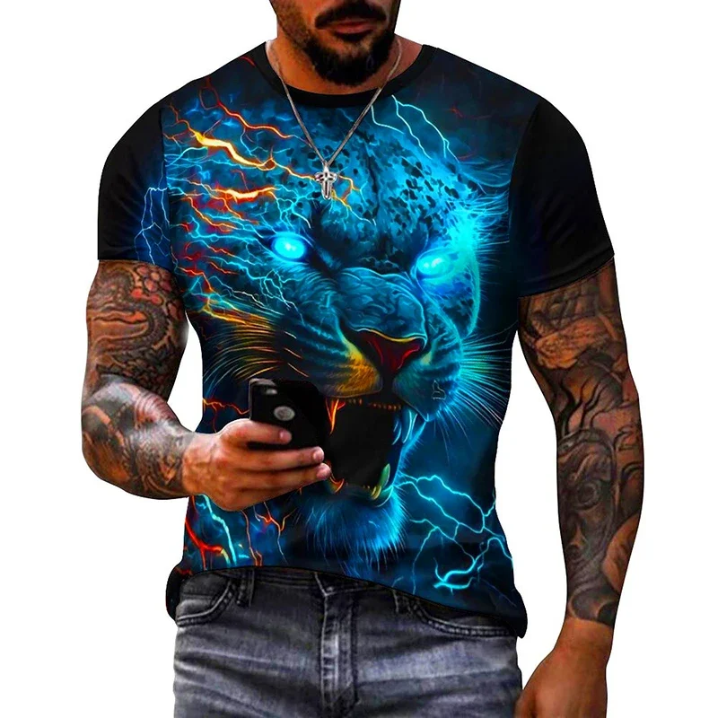 

2023 New Cool Animal Panther T Shirt For Men Summer Short Sleeve Leopard 3D Printed T-shirt Fashion Streetwear Tops Tee Clothes