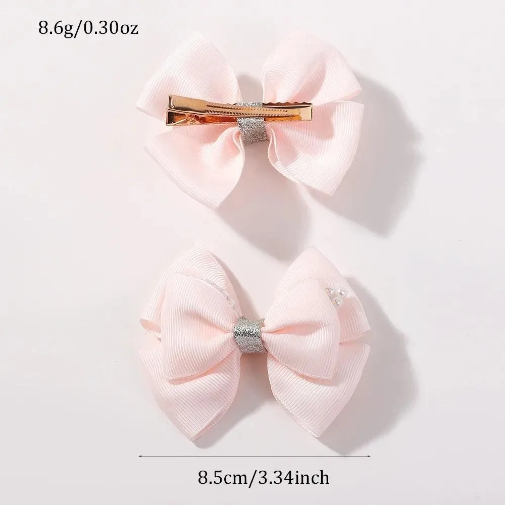 2 Stücke 3,34 Zoll Kinder Bögen Perlenband Haarspangen für Baby Mädchen Boutique Zarte Schleife Haarspange Palast Prinzessin Stil Kopfbedeckung – Detail 1