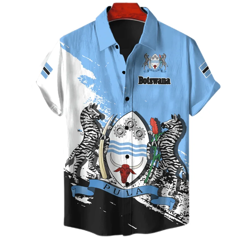 

Africa Botswana Map Flag 3D Print Shirts For Men Clothes National Emblem Beach Shirts Patriotic Coat Of Arms Blouses Male Shirt